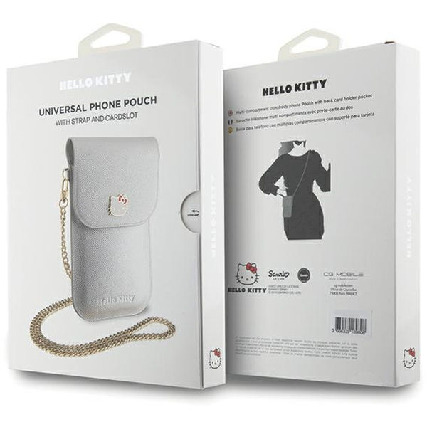 Hello Kitty - Leather Metal Logo Chain (HKOWBPGHDLMS) - Phone Pouch, Crossbody - Silver