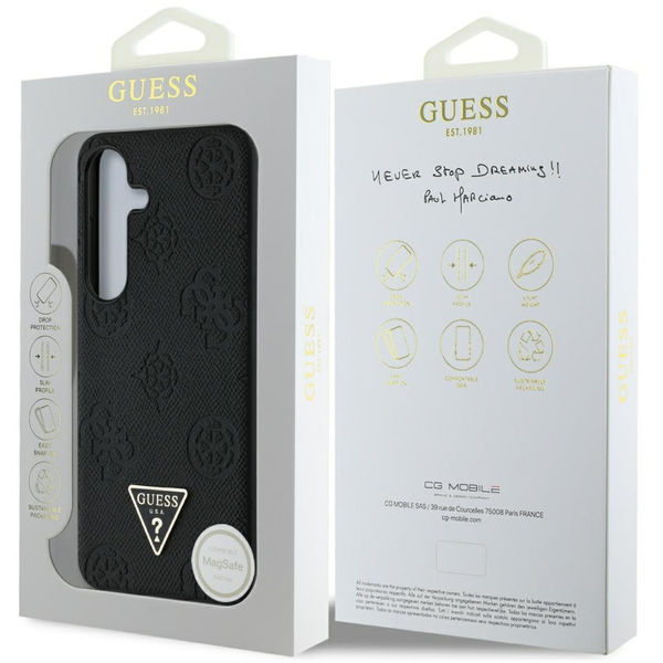 Guess - Peony Grained Hot Stamp Triangle Logo MagSafe (GUHMS25SPGBTMK) - Samsung Galaxy S25 - Black