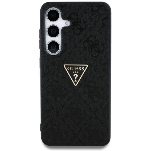 Guess - Leather Grained Hot Stamp 4G Triangle Metal (GUHCS25SPGP4STRK) - Samsung Galaxy S25 - Black