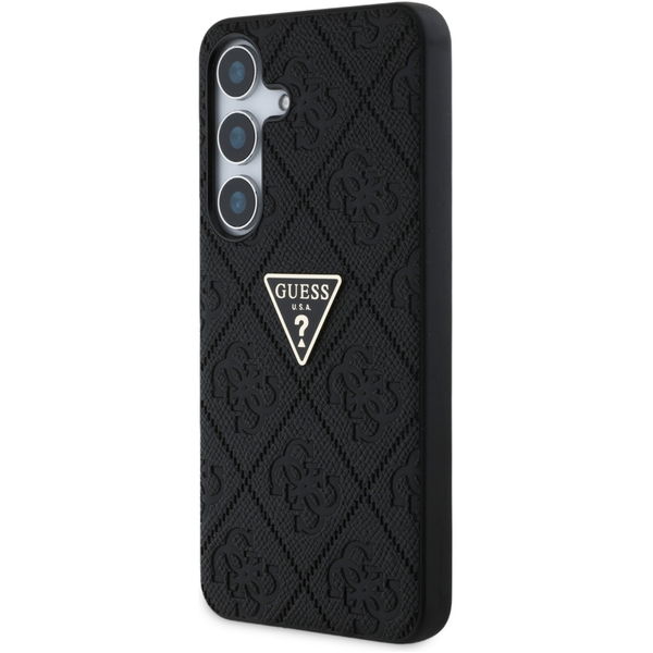 Guess - Leather Grained Hot Stamp 4G Triangle Metal (GUHCS25SPGP4STRK) - Samsung Galaxy S25 - Black