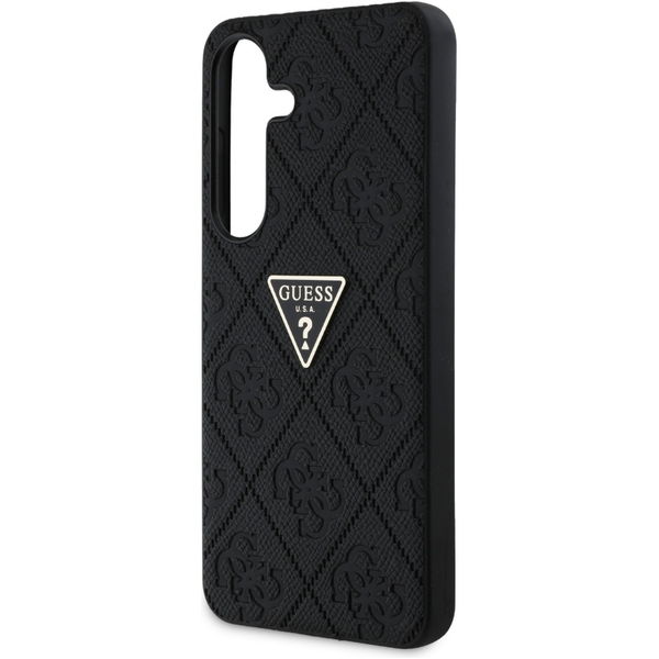 Guess - Leather Grained Hot Stamp 4G Triangle Metal (GUHCS25SPGP4STRK) - Samsung Galaxy S25 - Black
