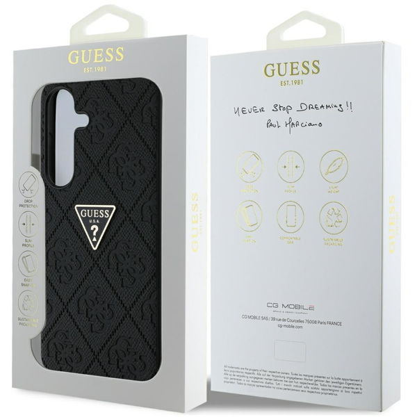 Guess - Leather Grained Hot Stamp 4G Triangle Metal (GUHCS25SPGP4STRK) - Samsung Galaxy S25 - Black