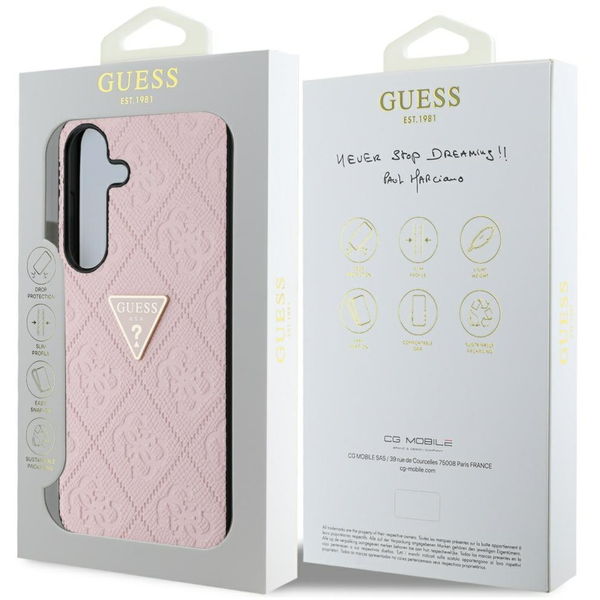 Guess - Leather Grained Hot Stamp 4G Triangle Metal (GUHCS25SPGP4STRP) - Samsung Galaxy S25 - Pink