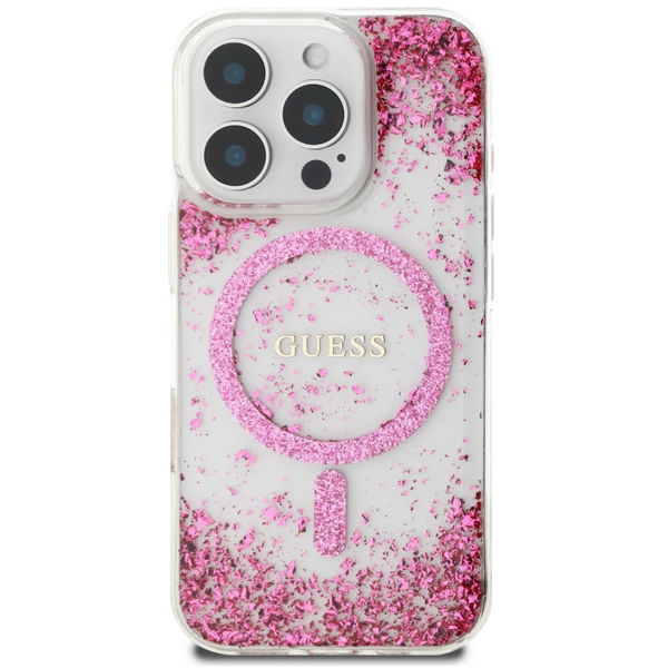 Guess - Hardcase Resin Bottom Glitter MagSafe (GUHMP16LRGRGEP) - iPhone 16 Pro - Pink