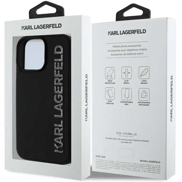 Karl Lagerfeld - 3D Design (KLHCP16LRBKGVCK) - iPhone 16 Pro - Rubber Elongated Glitter Logo