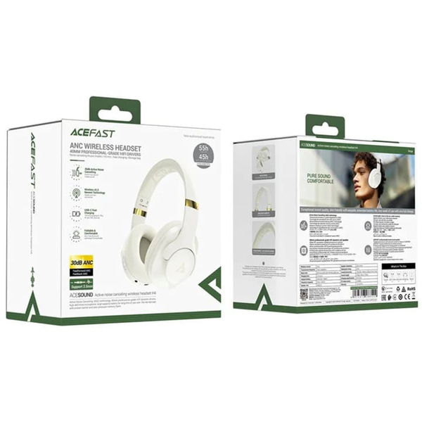 Acefast - Wireless Headset (H4) - Type-C, Bluetooth 5.3, Active Noise Canceling, IPX4, 500mAh, Hi-Fi Sound - Beige