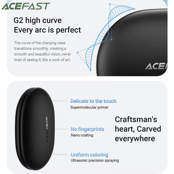 Acefast - Wireless Earbuds (FA002) - for Sports, Bluetooth V5.3, IP54, 500mAh - White