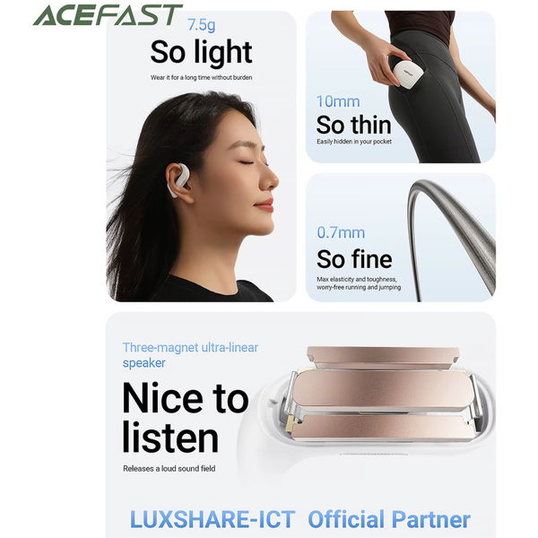 Acefast - Wireless Earbuds (FA002) - for Sports, Bluetooth V5.3, IP54, 500mAh - White