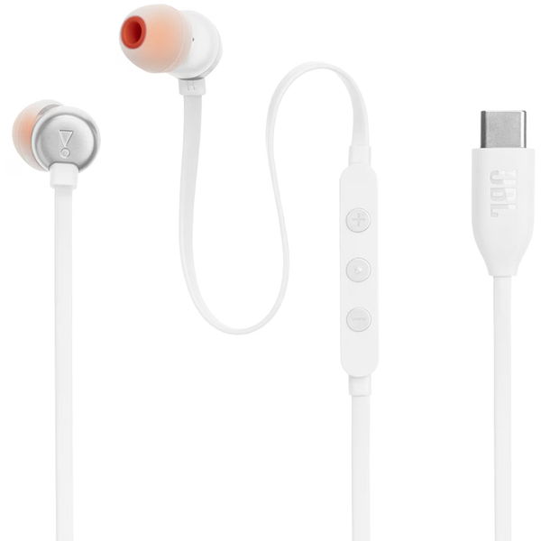 JBL - Wired Earphones 310C - Type-C, Hi-Res Audio, Pure Bass Sound, 3 Buttons Remote with Microphone - White