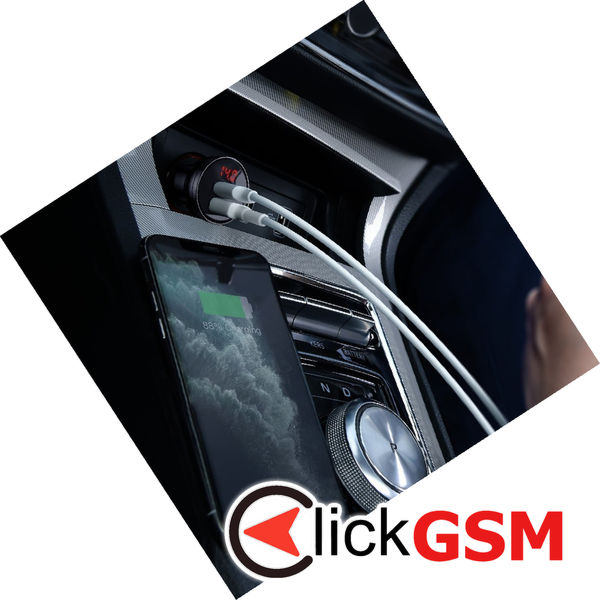 Baseus - Car Charger (TZCCBX-0G) - Digital Display, 2xUSB-A, 24W with Cable USB to Type-C, Lightning, Micro-USB - Black