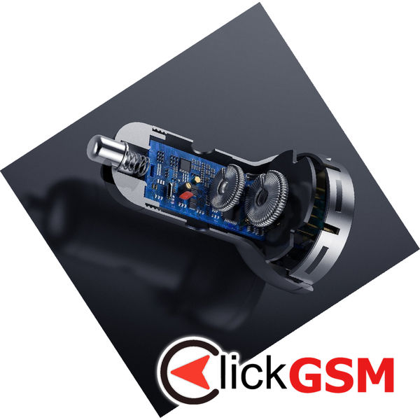 Baseus - Car Charger (TZCCBX-0G) - Digital Display, 2xUSB-A, 24W with Cable USB to Type-C, Lightning, Micro-USB - Black