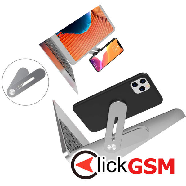 Techsuit - Desk Holder - with Laptop / Monitor Catchment, Foldable - Silver