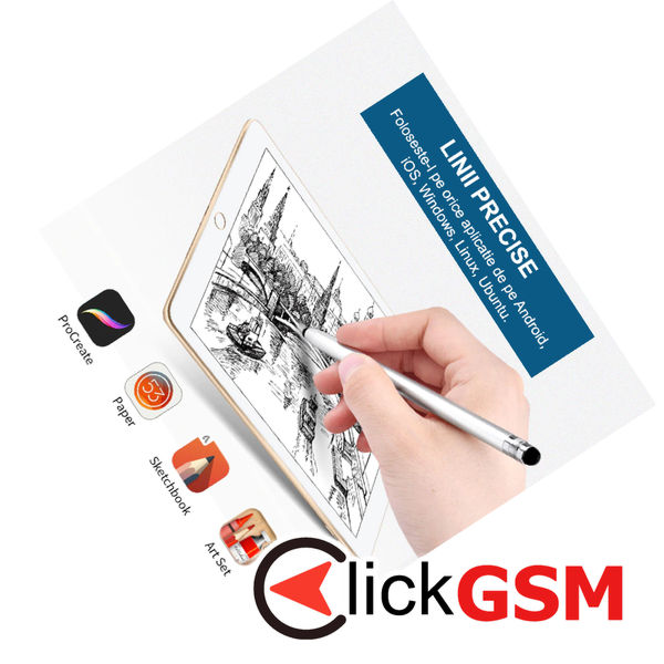 Techsuit - Stylus Pen (JC01) - Aluminum Alloy, Android, iOS, Microsoft - Silver White