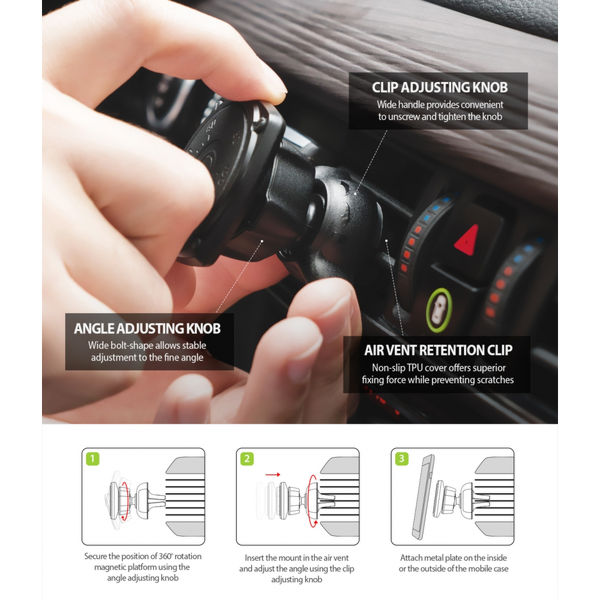 Ringke - Car Holder - Power Indicator Design for Air Vent - Black