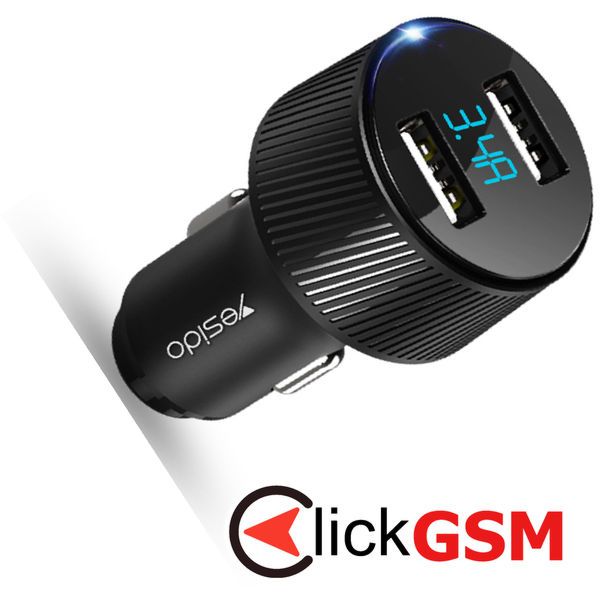 Yesido - Car Charger (Y31) - 2x USB, LED Display, QC 3.0, 18W, 3A - Black