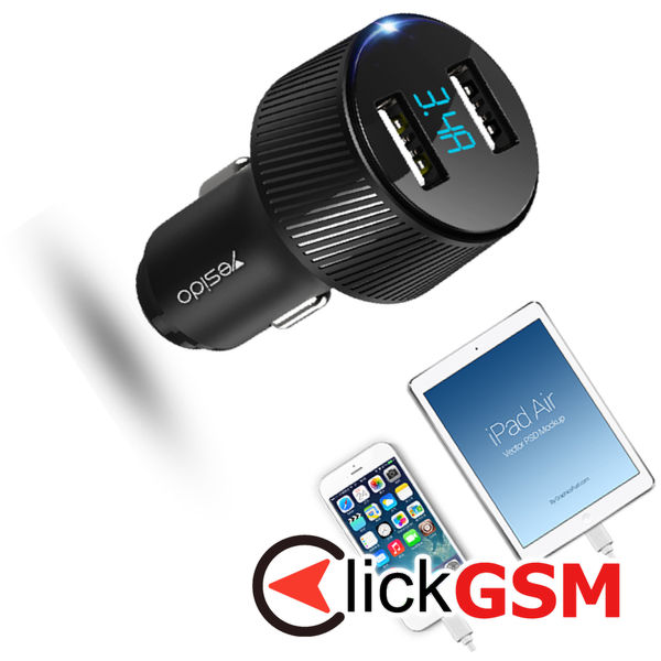 Yesido - Car Charger (Y31) - 2x USB, LED Display, QC 3.0, 18W, 3A - Black