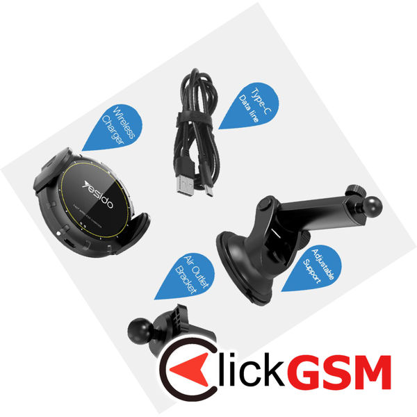 Yesido - Car Holder with Wireless Charging (C77) - Extendable Arm for Dashboard, Windshield, Air Vent, 15W - Black