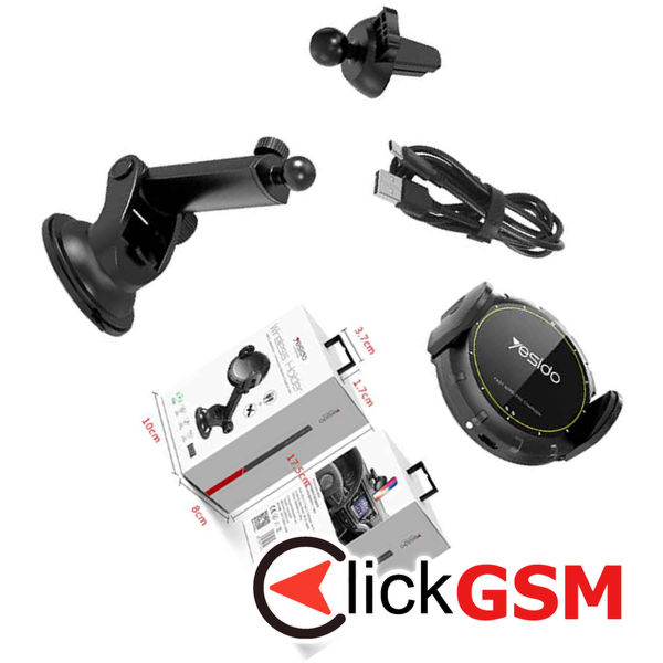 Yesido - Car Holder with Wireless Charging (C77) - Extendable Arm for Dashboard, Windshield, Air Vent, 15W - Black