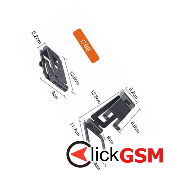 Yesido - Desk Holder (C98) - Silicone Pad, Folding Feature, for Phone, Tablet max 12.9 - Black