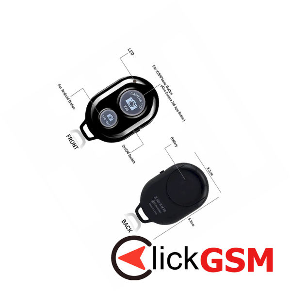 Techsuit - Bluetooth Remote Control (RMC-01) - for Selfie, iOS 360° Camera, Android, CR2032 Battery - Black