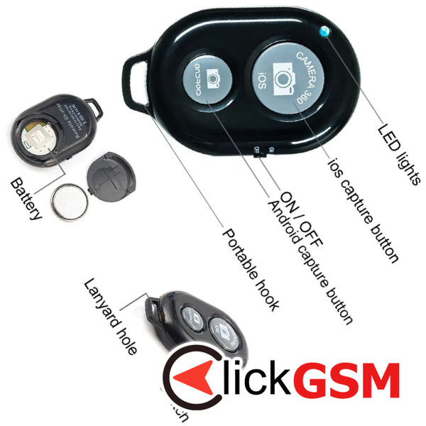 Techsuit - Bluetooth Remote Control (RMC-01) - for Selfie, iOS 360° Camera, Android, CR2032 Battery - Black