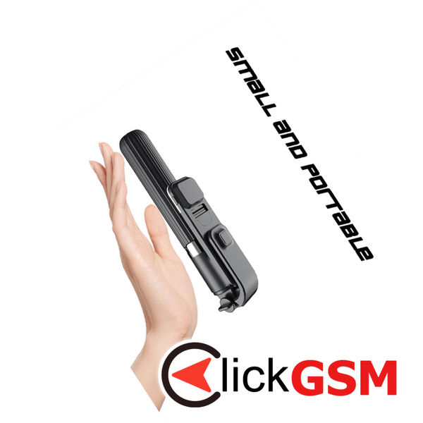 Techsuit - Selfie Stick (L03S) - with Bluetooth Remote, Stable Tripod Mount, Led Light, 84cm - Black