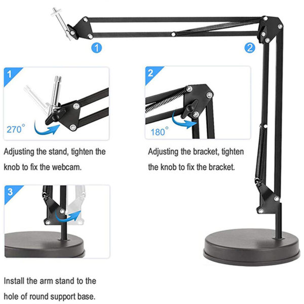 Techsuit - Desk Holder (GT6) - Adjustable Arm for Multipurpose Use with 1/4 Screw Compatibility - Black