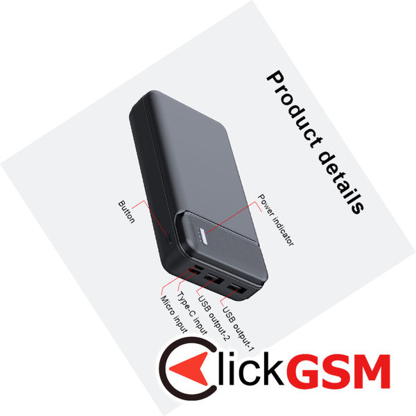 Techsuit - Power Bank (PB-N2) - Dual USB, LED Lights for Power State, 20000mAh - Black