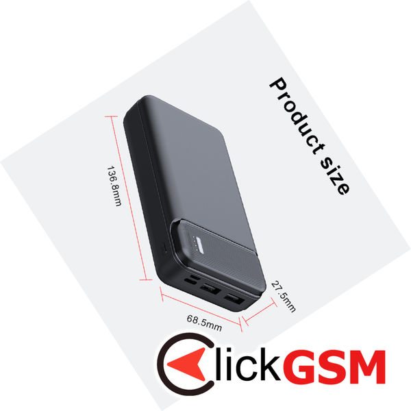 Techsuit - Power Bank (PB-N2) - Dual USB, LED Lights for Power State, 20000mAh - Black