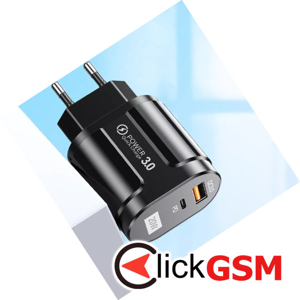 Techsuit - Wall Charger Premium (CHPD038) - USB-A, QC 3.0, USB-C, 20W - Black