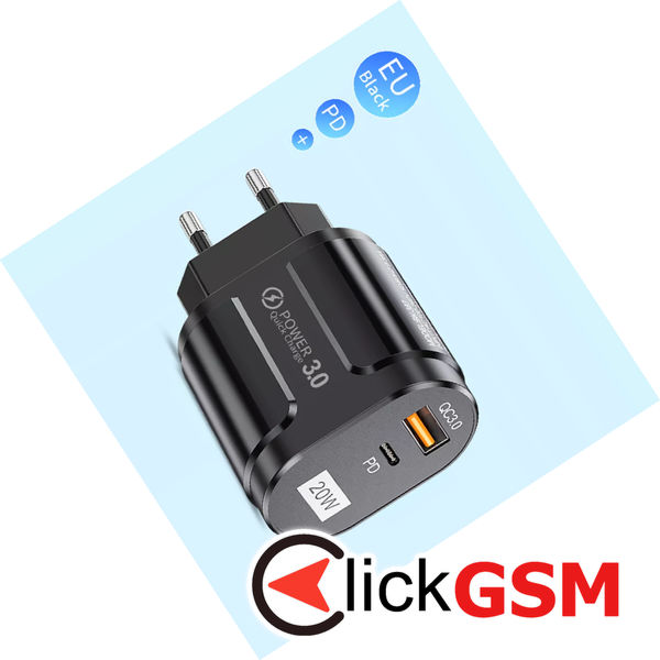 Techsuit - Wall Charger Premium (CHPD038) - USB-A, QC 3.0, USB-C, 20W - Black