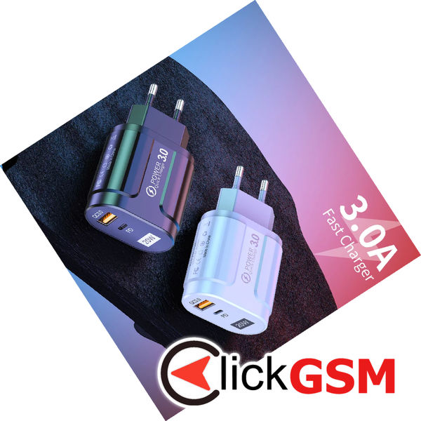 Techsuit - Wall Charger Premium (CHPD038) - USB-A, QC 3.0, USB-C, 20W - Black