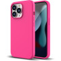 Husa din silicon compatibila cu iPhone 13 cu protectie la camera,silk touch, interior din catifea, Roz neon