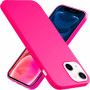 Husa din silicon compatibila cu iPhone 13 cu protectie la camera,silk touch, interior din catifea, Roz neon