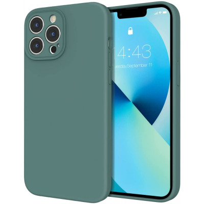 Husa din silicon compatibila cu iPhone 13 Pro cu protectie la camera,silk touch, interior din catifea, Verde inchis