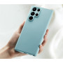 Husa din silicon compatibila cu Samsung Galaxy S22 Ultra cu protectie la camera, silk touch, interior din catifea, Sky Blue