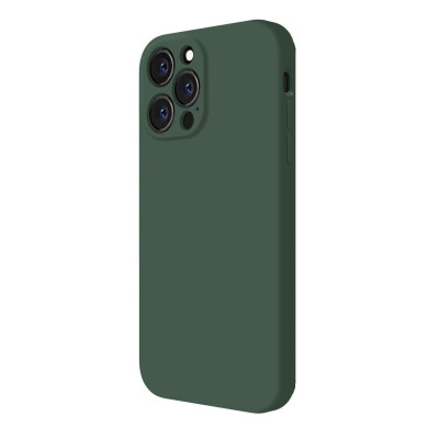 Husa din silicon compatibila cu iPhone 14, silk touch, interior din catifea cu decupaje la camere, Verde inchis