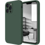 Husa din silicon compatibila cu iPhone 14, silk touch, interior din catifea cu decupaje la camere, Verde inchis