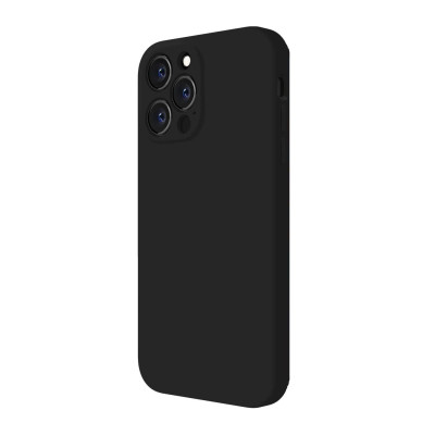 Husa din silicon compatibila cu iPhone 14 Pro, silk touch, interior din catifea cu decupaje la camere, Negru