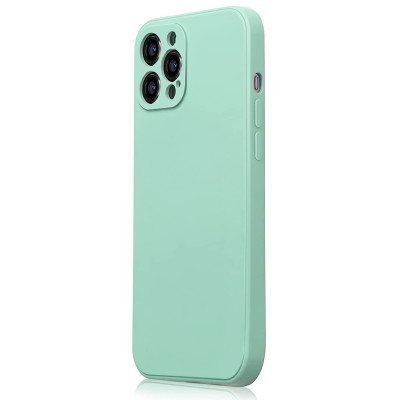 Husa din silicon compatibila cu iPhone 14 Pro Max, silk touch, interior din catifea cu decupaje la camere, Albastru deschis