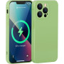 Husa din silicon compatibila cu iPhone 14 Pro Max, silk touch, interior din catifea cu decupaje la camere, Verde deschis