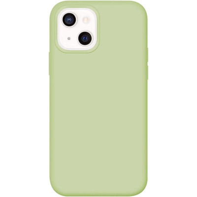 Husa din silicon compatibila cu iPhone 14, silk touch, interior din catifea, camera bump, Verde deschis