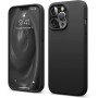 Husa din silicon compatibila cu iPhone 14 Plus, silk touch, interior din catifea, camera bump, Negru