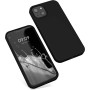 Husa din silicon compatibila cu iPhone 14 Plus, silk touch, interior din catifea, camera bump, Negru