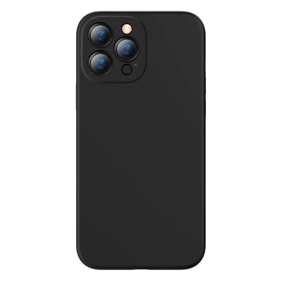 Husa iPhone 14 din silicon, silk touch, interior din catifea cu decupaje pentru camere, Negru