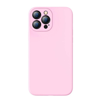 Husa iPhone 14 din silicon, silk touch, interior din catifea cu decupaje pentru camere, Roz