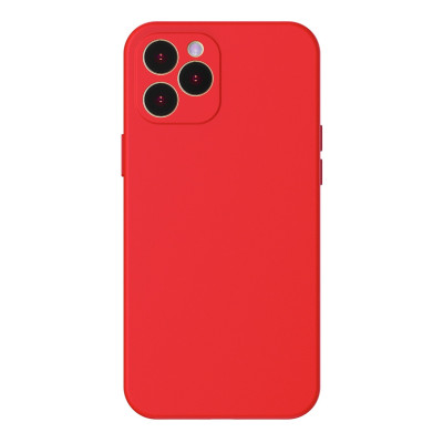 Husa iPhone 14 din silicon, silk touch, interior din catifea cu decupaje pentru camere, Rosu