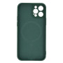 Husa iPhone 14 din silicon cu MagSafe, silk touch, interior din catifea cu decupaje pentru camere, Verde inchis