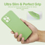 Husa din silicon compatibila cu iPhone 12, silk touch, interior din catifea cu decupaje la camere, Verde deschis