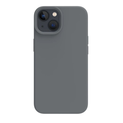 Husa din silicon compatibila cu iPhone 13, silk touch, interior din catifea, camera bump, Gri